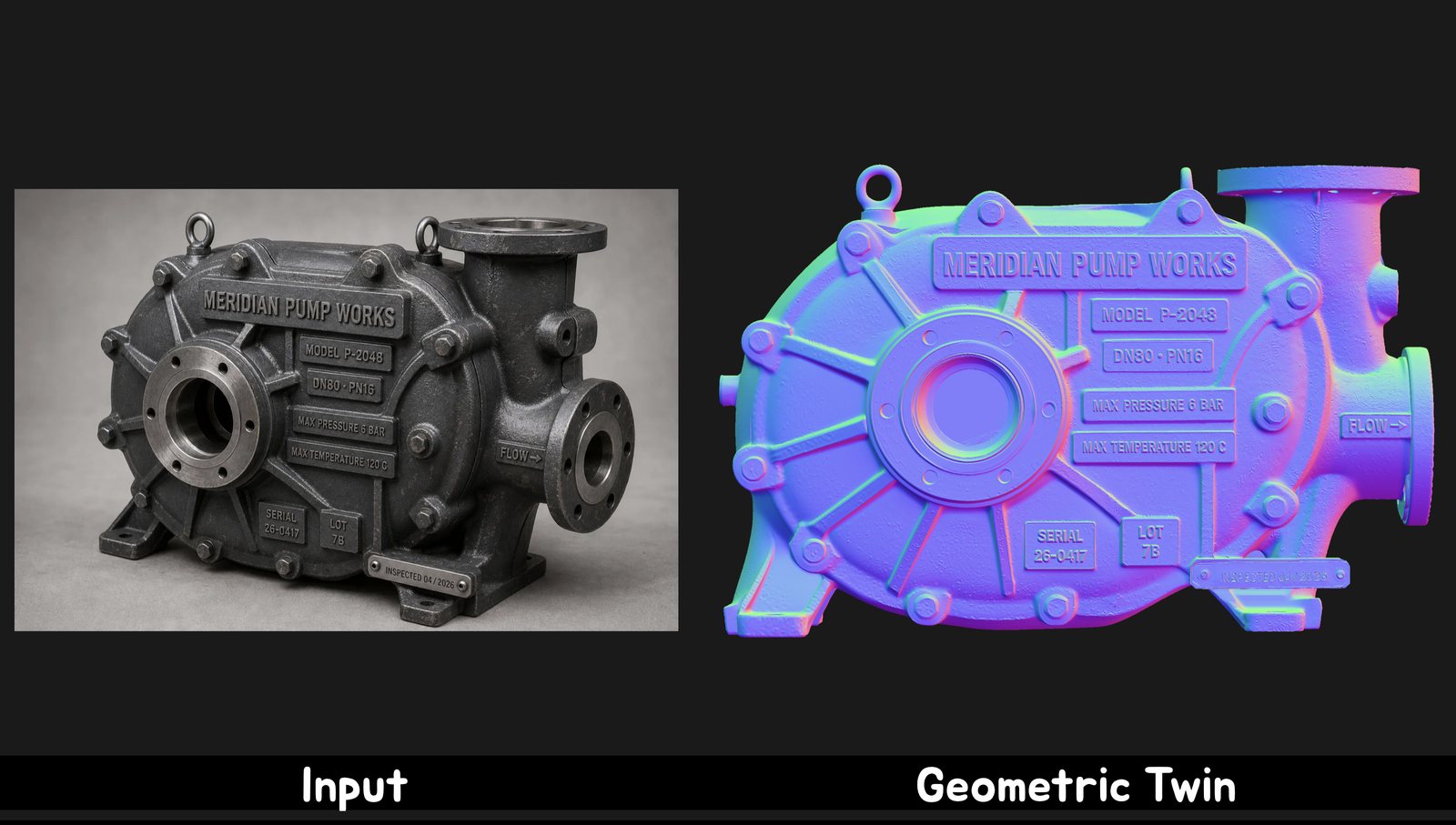 Industrial pump housing input and its geometric twin